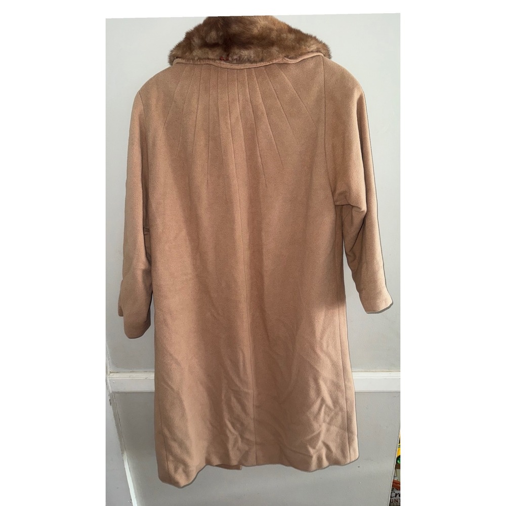 Vintage Fleischers Camel Wool Coat Real Fur Collar ILGWU Union Tan Mid Length - Picture 8 of 10